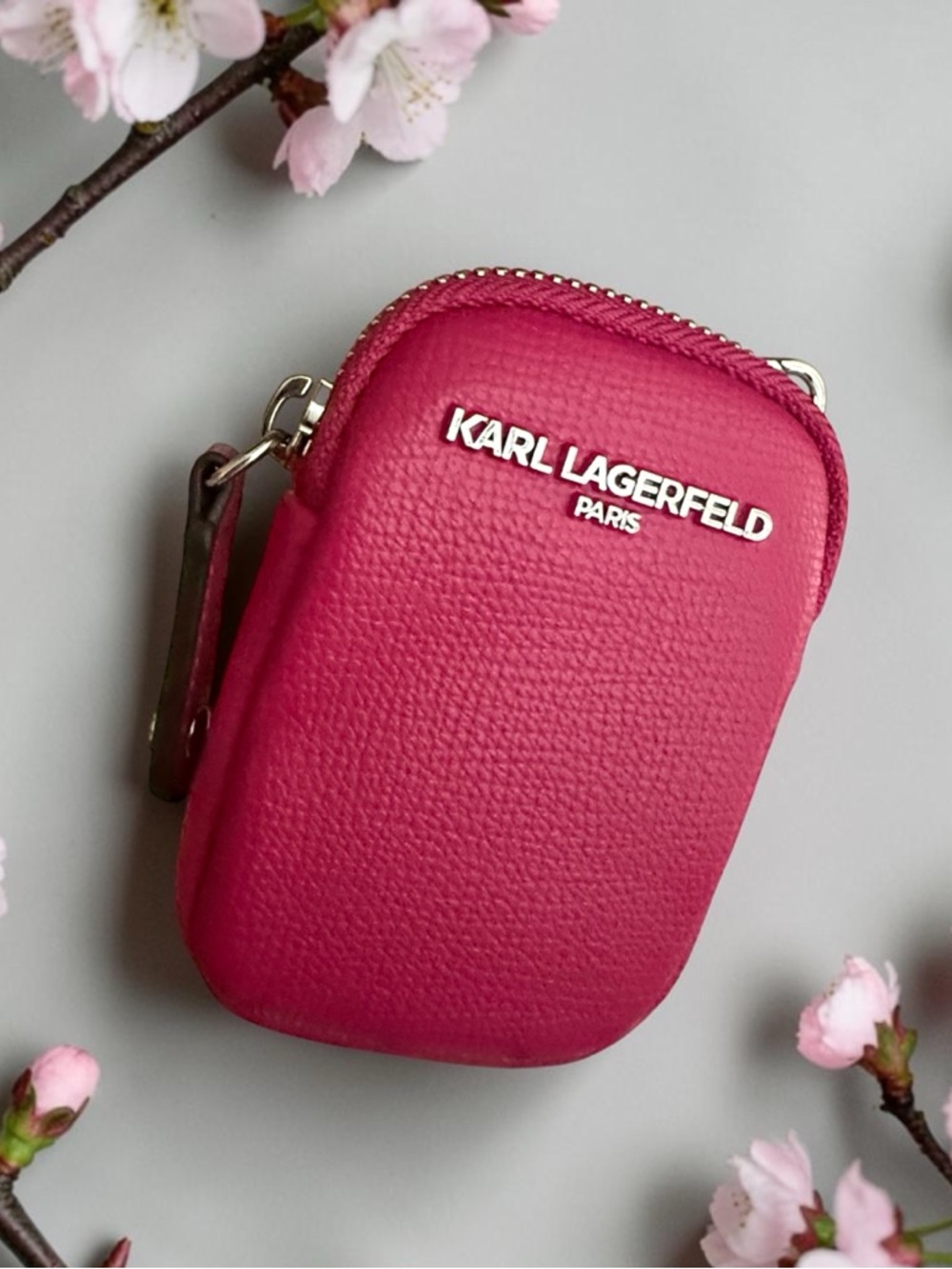 Karl Lagerfeld leather coin pouch card holder bag charm keychain NWOT